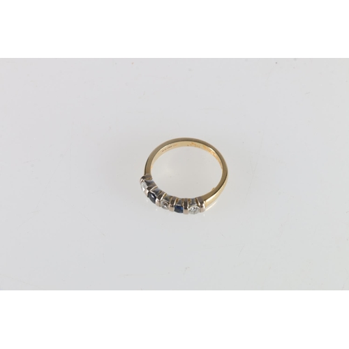 66 - 18ct gold diamond and sapphire set five stone ring, size M, 3.9g.