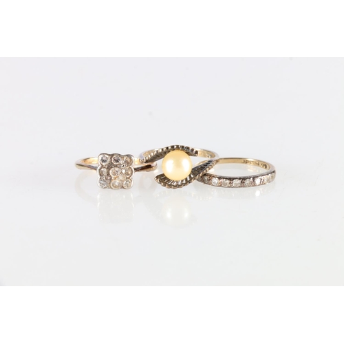 68 - 9ct gold nine ton diamond dress ring, size M , 1.5g, yellow metal square fronted diamond ring, size ... 