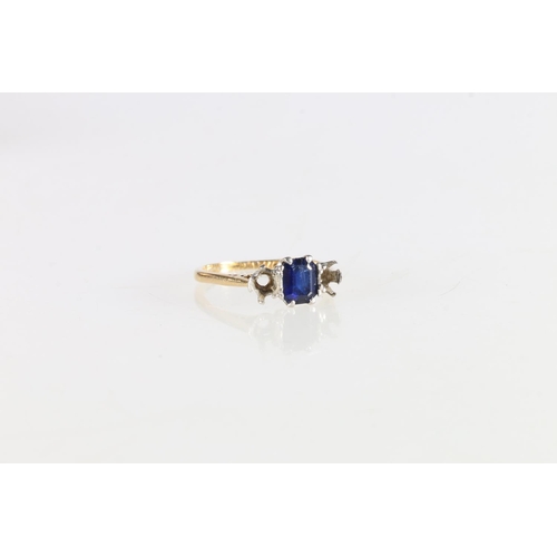 74 - 18ct gold sapphire set dress ring (outside stones missing) size O, 3g.