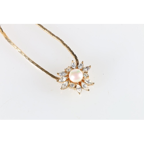 96 - Christian Dior vintage necklace with floral CZ and central faux pearl.