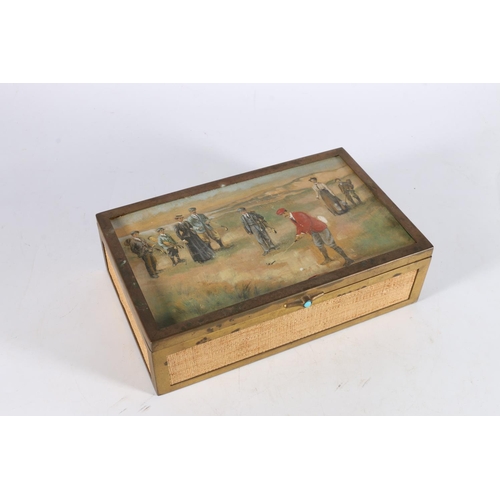 305 - 20th century box with painted golfing scene to the top after JAMES MICHAEL BROWN (1854 -1947), 23cm ... 