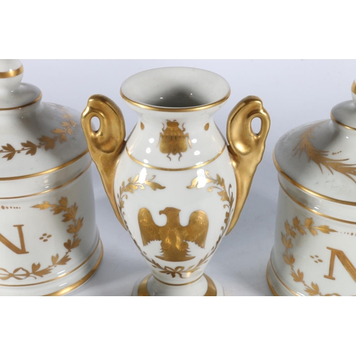 365 - French Limoges and other gilt decorated porcelain including a BH Vincennes vase, pin trays etc.