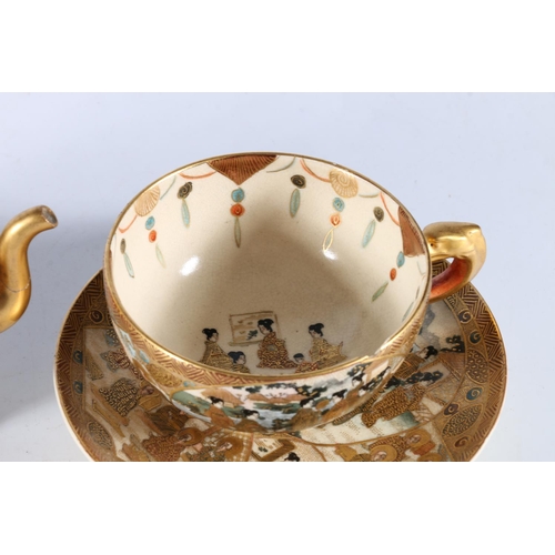 374 - Japanese Satsuma pottery including a miniature teapot, basket and a pair of cups and saucers, (damag... 