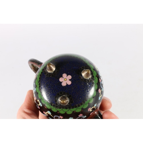 384 - Oriental cloisonné enamel miniature teapot, 11cm tall. 