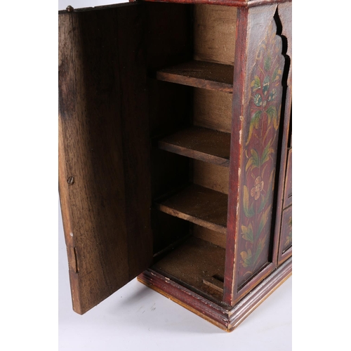 407 - European painted wood tabletop cabinet with central column of four drawers flanked by side cupboards... 