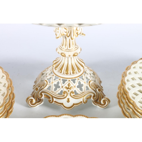 428 - 19th century porcelain dessert service with lattice borders. 