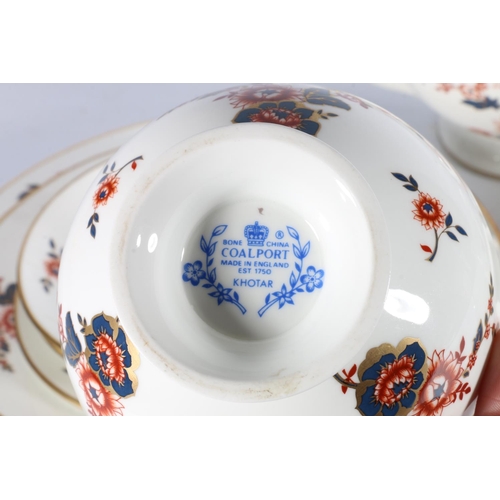 321 - Coalport Khotar pattern teaware to include a teapot, gravy boat on stand, sugar and cream etc. 