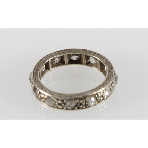 340D - Antique style white metal eternity band ring set with twelve rough cut diamond stones, ring size L, ... 