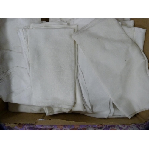 107 - Carton containing fabric throws and linen.