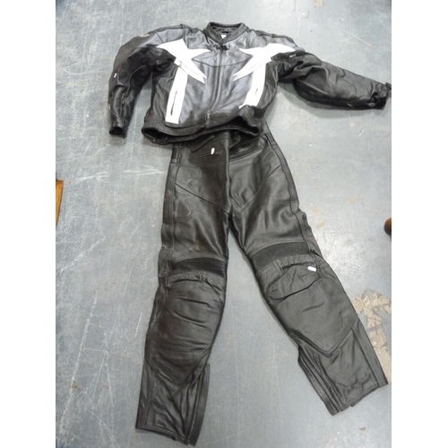 109 - Assorted motorcycling clothing to include Ashman leather jacket, size 46, trousers, and a Pro Bika j... 