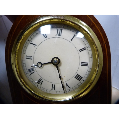 12 - Edwardian inlaid mantel clock with lancet frame.