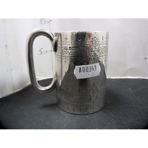 166 - Victorian silver christening tankard, engraved and dated 1891, 115.5g gross.