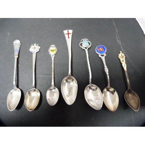 170 - Collection of assorted silver souvenir spoons, some enamelled, approximately 125g.