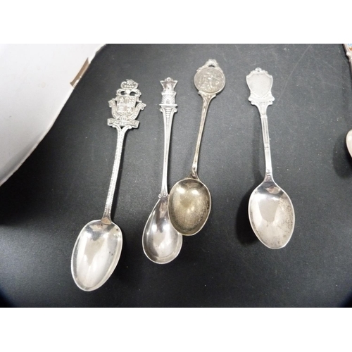 170 - Collection of assorted silver souvenir spoons, some enamelled, approximately 125g.