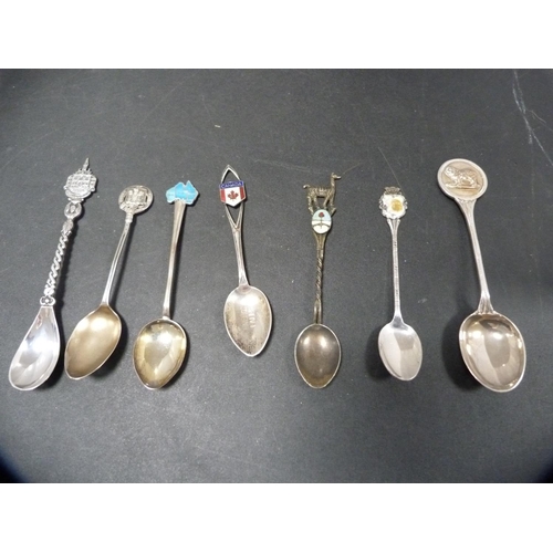 171 - Collection of assorted silver souvenir spoons, some enamelled, approximately 150g.