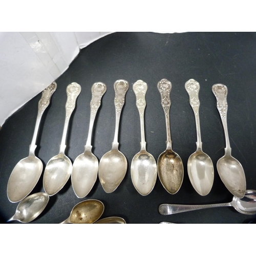 172 - Collection of assorted 19th century and later silver spoons, approximately 250g.