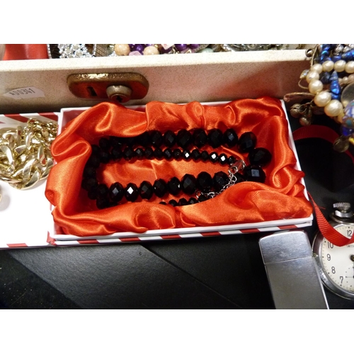 205 - Two boxes containing assorted costume jewellery to include necklaces, brooches, enamel wristwatch, k... 