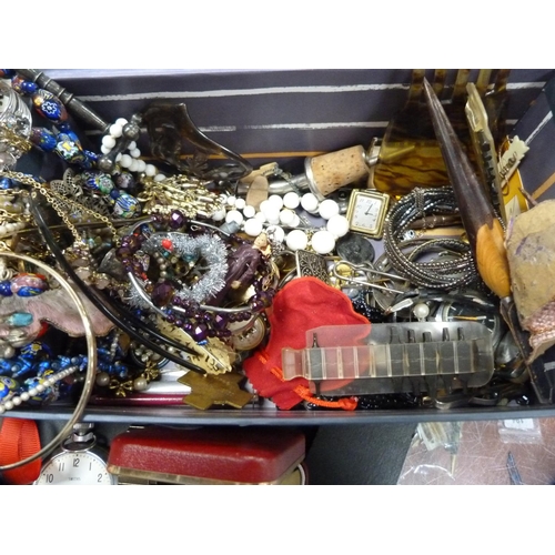 205 - Two boxes containing assorted costume jewellery to include necklaces, brooches, enamel wristwatch, k... 