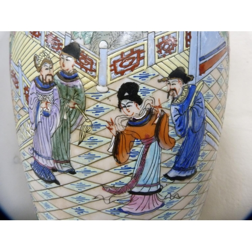 229 - Reproduction Chinese Canton famille rose vase and a reproduction Chinese blue and white octagonal va... 