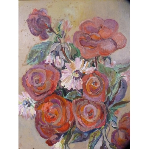 50 - Margaret MorcomStill life of flowersSigned, oil on board.