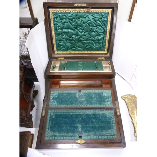 74 - Victorian walnut writing box decorated with mother of pearl and abalone shell, with fitted interior.