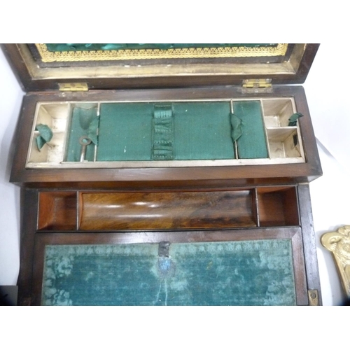 74 - Victorian walnut writing box decorated with mother of pearl and abalone shell, with fitted interior.