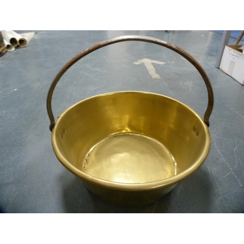 96 - Two brass jam pans with iron handles.