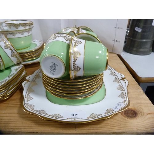 97 - Bell China green and gilt part tea set.