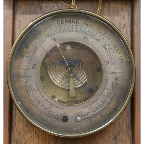 199 - Brass bulkhead wall barometer, 20cm diameter.