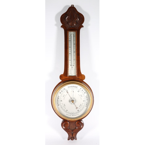 307 - Mahogany cased aneroid barometer, 78cm tall.