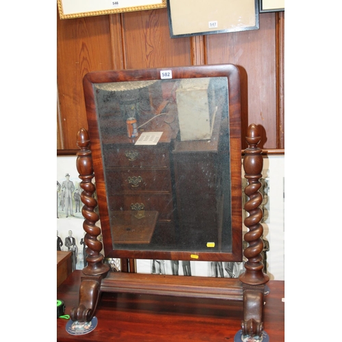 582 - Victorian mahogany barley twist dressing mirror, 75cm high.