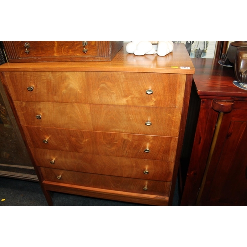 584 - Mid-century five drawer chest with brass handles, 78cm wide.