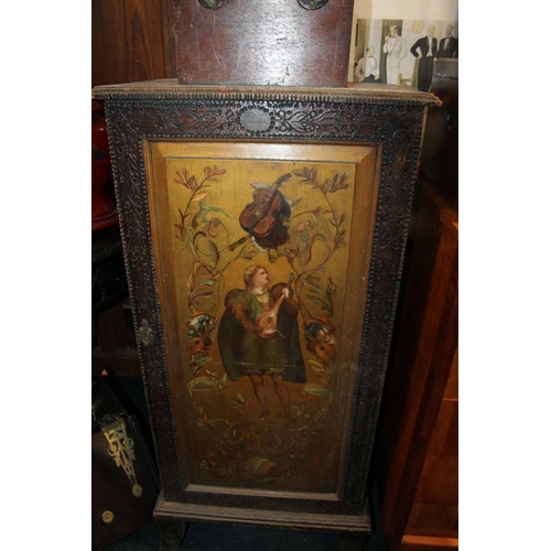 585 - Painted antique single door music cabinet decorated with Beethoven, Mozart, etc.