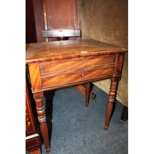 592 - Victorian mahogany two drawer cutlery table, raised on turned supports, 56 x 41 x 66cm.