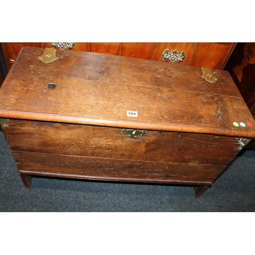 594 - Antique oak blanket box, with brass hinges, 84 x 34 x 51cm.