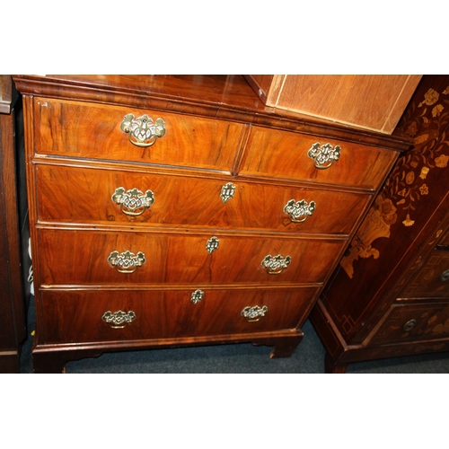 595 - Antique chest of two short over three long graduate drawers, with brass handles, 95cm wide.