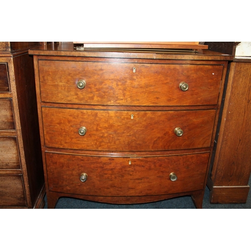 597 - Victorian mahogany bow-front chest of three graduated drawers.