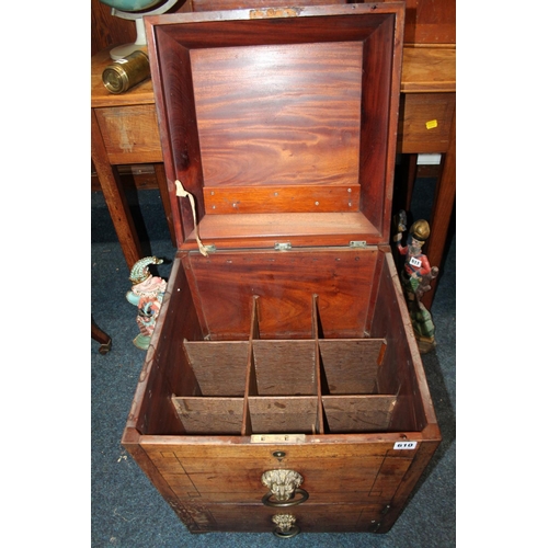 610 - Georgian mahogany wine cooler, with lion head handles, 47cm wide.