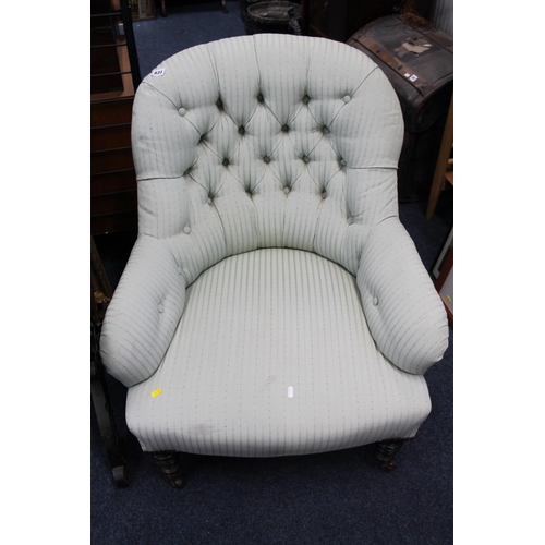 631 - Victorian green upholstered button back lady's chair.