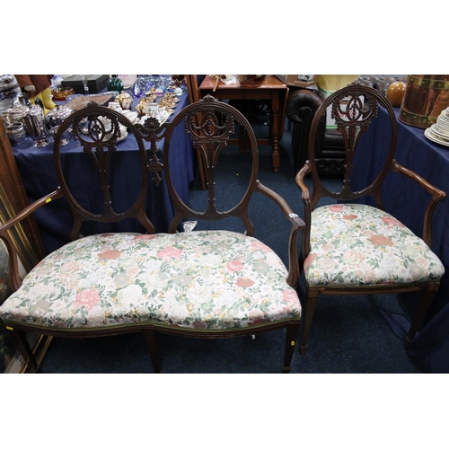 632 - Mahogany two seater parlour sofa and matching armchair.