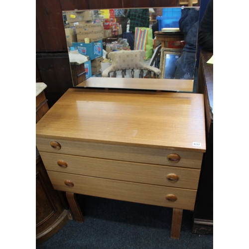 637 - Schreiber teak three drawer dressing chest, 75cm wide.