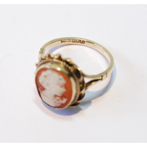 73 - Cameo brooch and a similar ring, both 9ct gold, 10g gross.  (2)