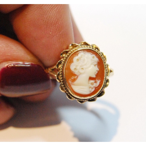 73 - Cameo brooch and a similar ring, both 9ct gold, 10g gross.  (2)