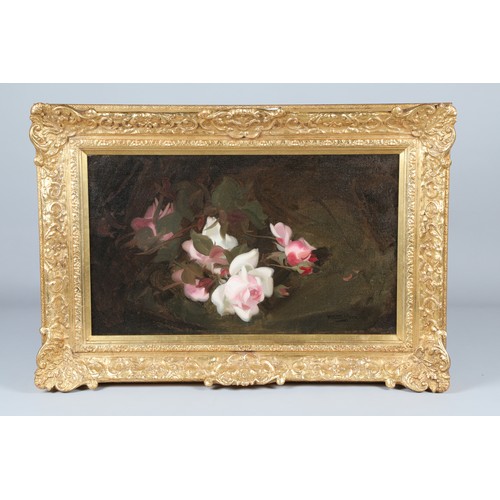 353 - Stuart Park (Glasgow Boy 1862-1933) Gilt framed oil on canvas, signed 'Pink Roses' 37cm x 61cm