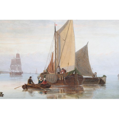 354 - H. Lancaster (1773-1853) Gilt framed oil on canvas, signed 'Busy Coastal Scene' 52cm x 74cm