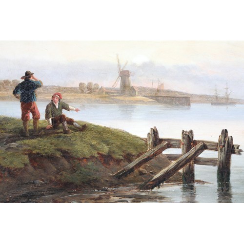 354 - H. Lancaster (1773-1853) Gilt framed oil on canvas, signed 'Busy Coastal Scene' 52cm x 74cm