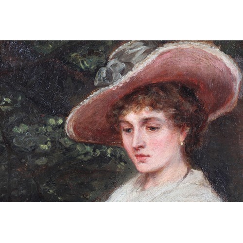 361 - British School Carved gilt framed oil on board 'The Pink Bonnet' 24cm x 18cm