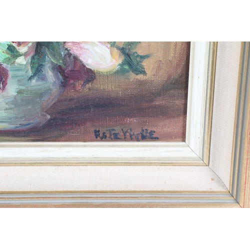 393 - Kate Wylie (Scottish 1877-1941) Framed oil on board, signed 'Mixed Flowers in a Green Bowl' 20cm x 2... 