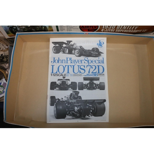 208 - Tamiya 1:12 scale BS1215 Lola T-70 mkIII model kit, two Tamiya 1:12 scale BS1213 John Player Special... 