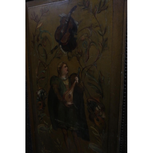 585 - Painted antique single door music cabinet decorated with Beethoven, Mozart, etc.